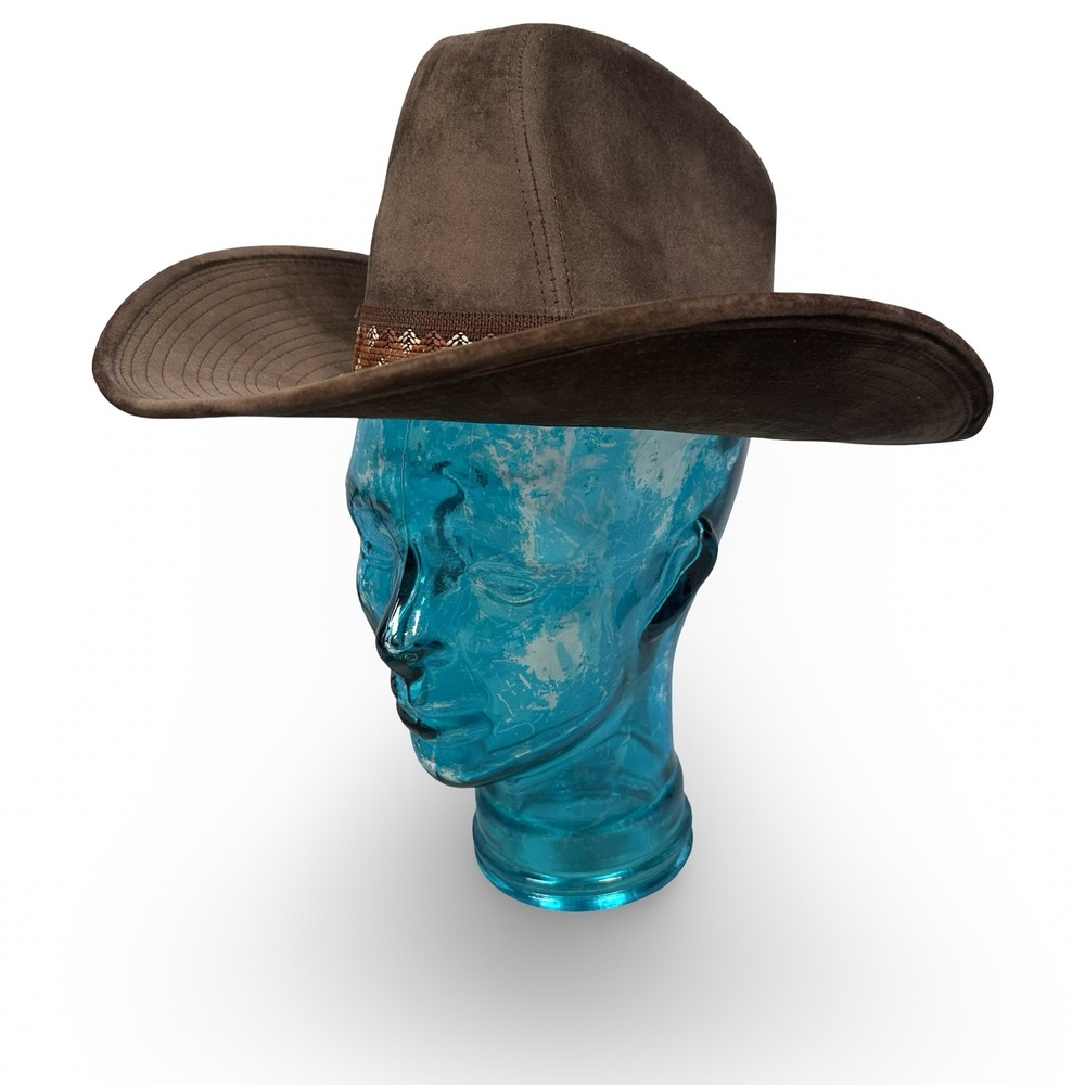 YA Youngan Mens Brown Faux Suede Cowboy Hat Western Woven Band Size Small